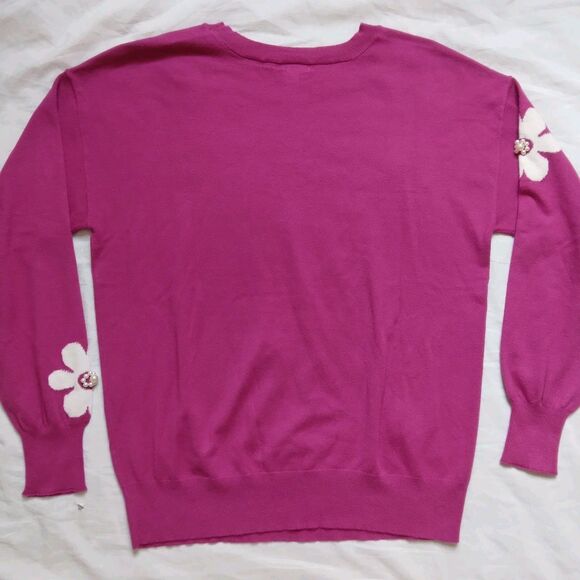 Versona Sweater Pink White Daisy Lightweight Barbiecore Feminine Womens Medium - Picture 9 of 10
